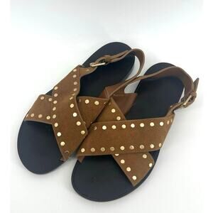 Madewell Tuley Crossover Sandal Brown Leather Strap Buckle Studded US 8